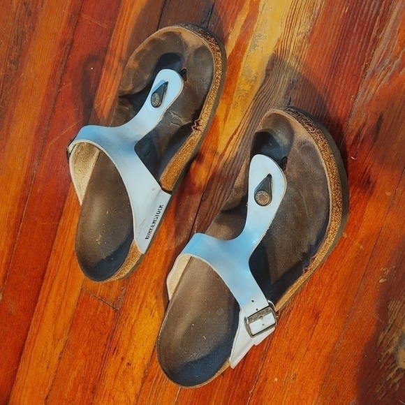 Birkenstock Blue Leather Upper With Toe Thong Sz 42 Regular Width - Picture 1 of 17
